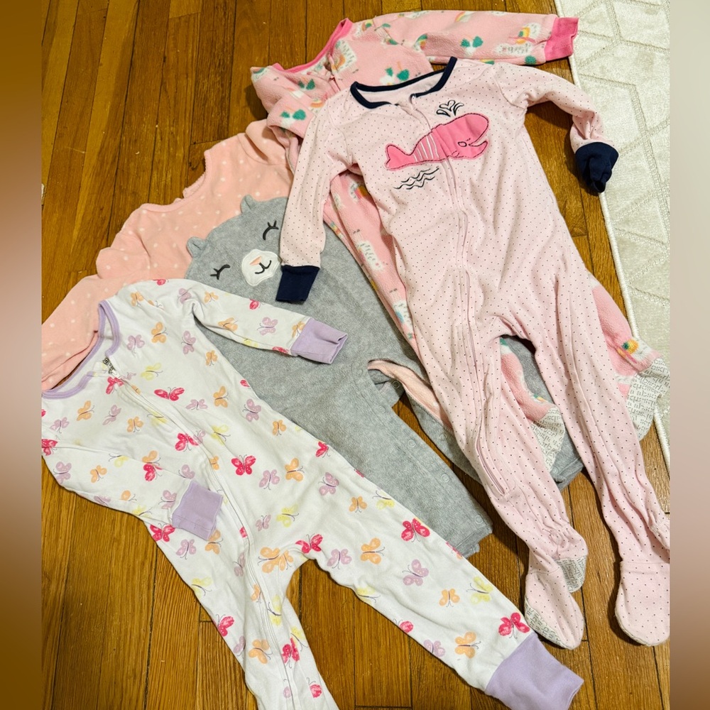 Toddler girl footies footless pajamas 4 bundle
